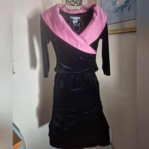 2 Piece Jessica Howard Black Velpur Velvet Dress with Pink Collar